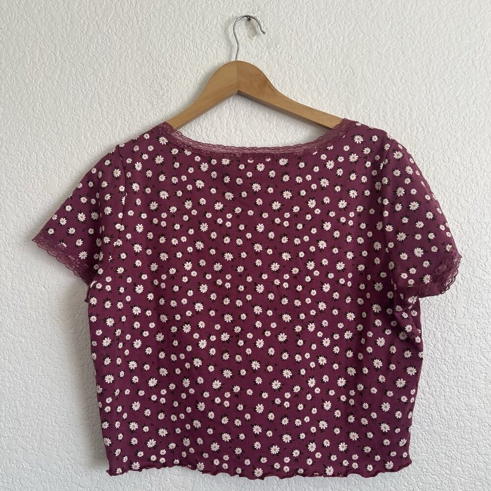 Cut & Paste Size L Short Sleeve V-Neck Floral Coquette Girl Babydoll Crop Tee - Picture 5 of 7